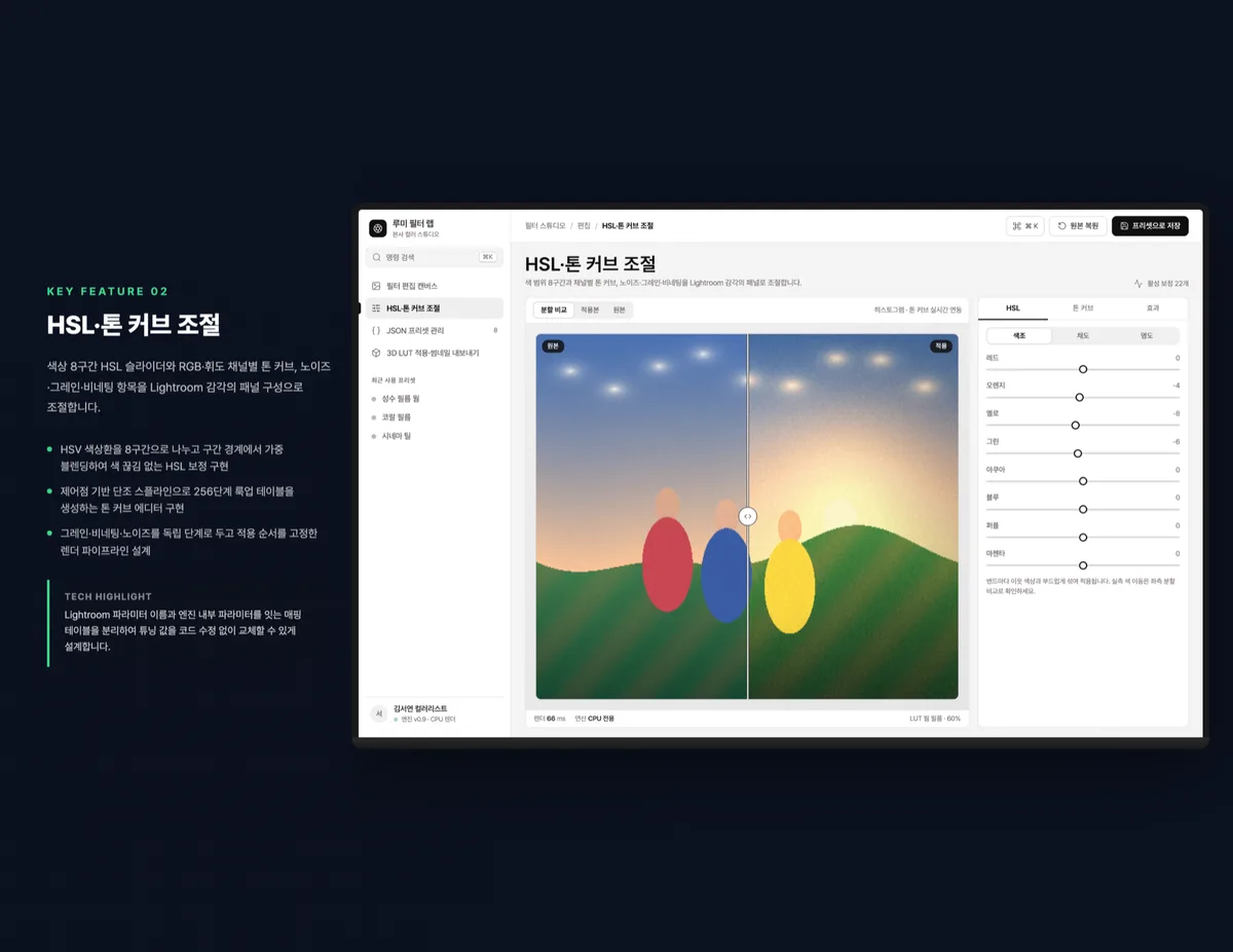 HSL·톤 커브 조절