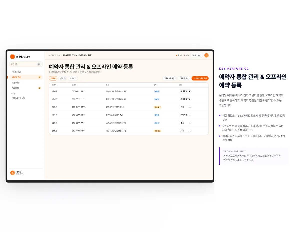 예약자 통합 관리 & 오프라인 예약 등록