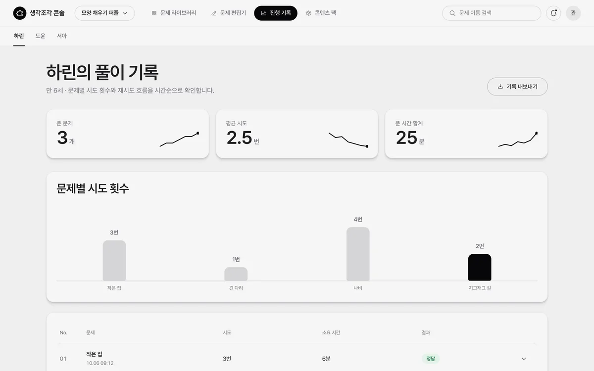 진행 기록 실제 화면