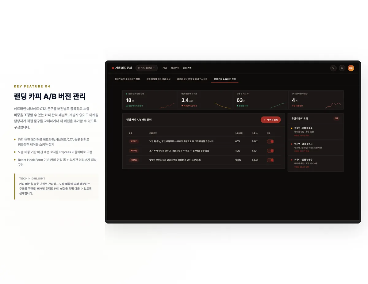 랜딩 카피 A/B 버전 관리