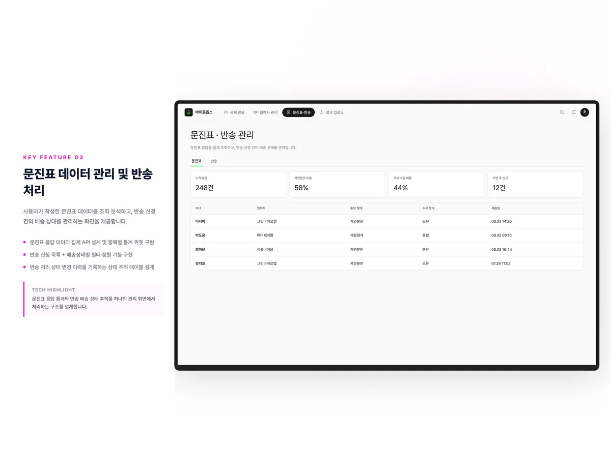 문진표 데이터 관리 및 반송 처리
