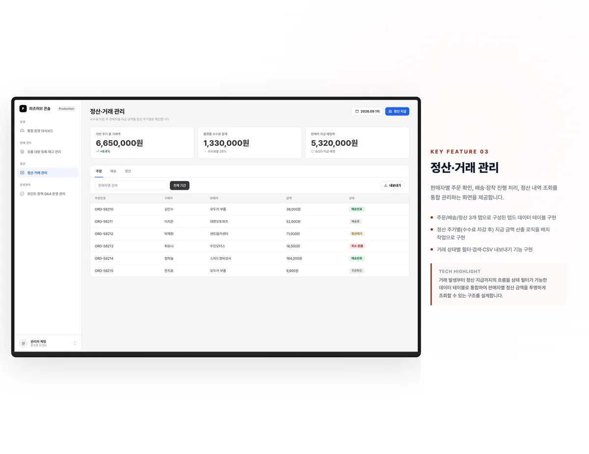 정산·거래 관리
