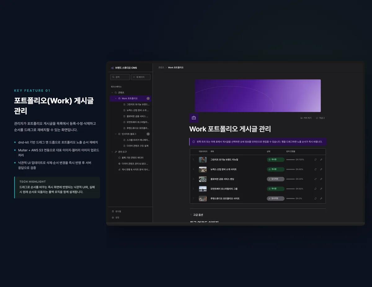 포트폴리오(Work) 게시글 관리