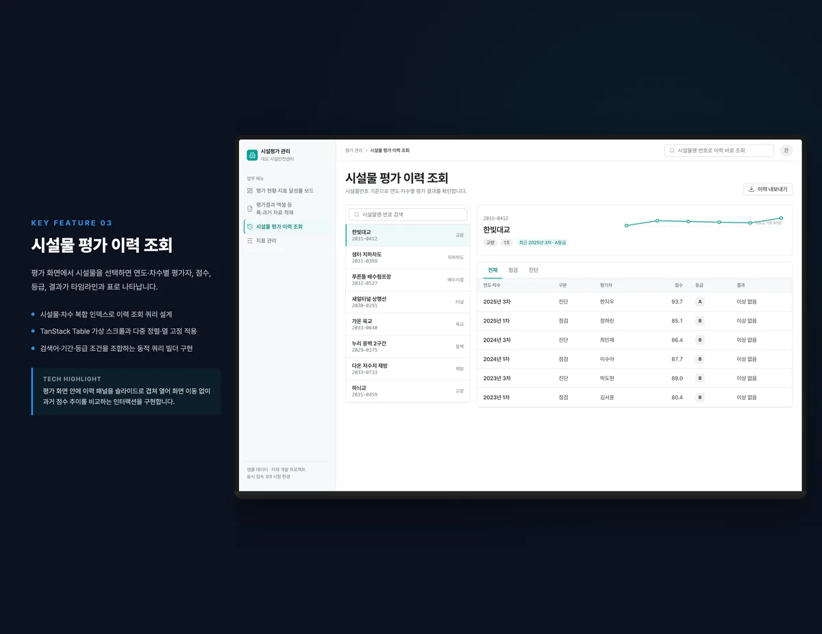 시설물 평가 이력 조회