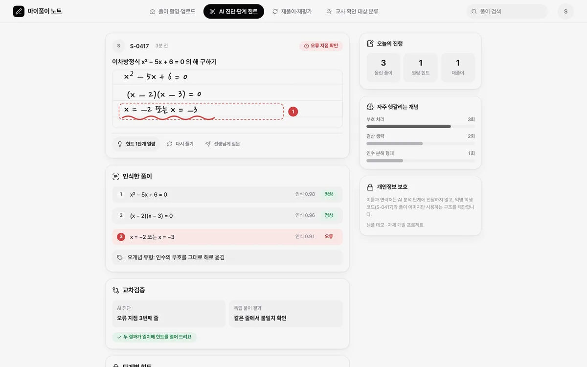 AI 진단·단계 힌트 실제 화면