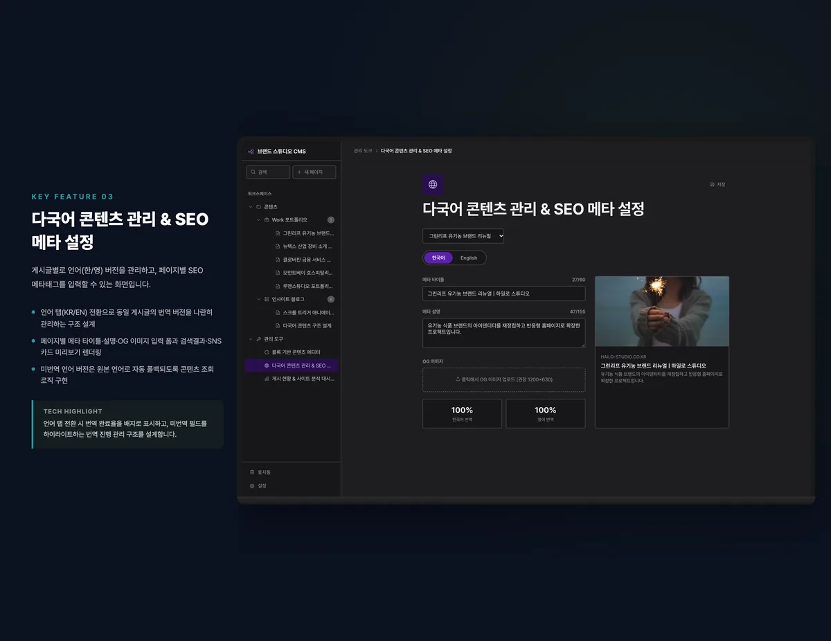 다국어 콘텐츠 관리 & SEO 메타 설정