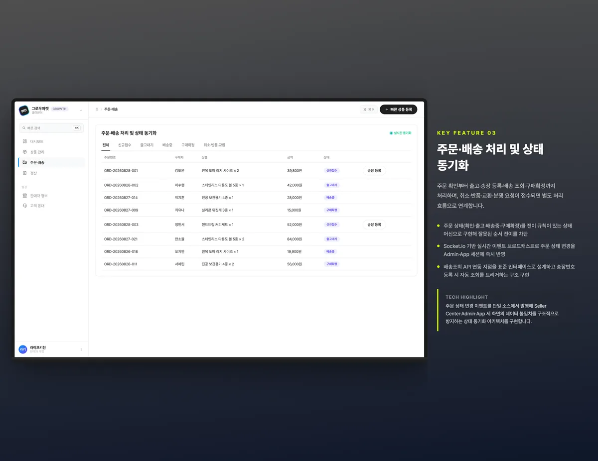 주문·배송 처리 및 상태 동기화
