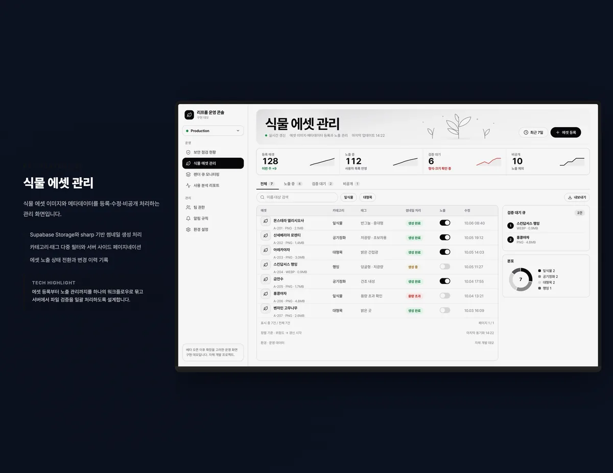 식물 에셋 관리