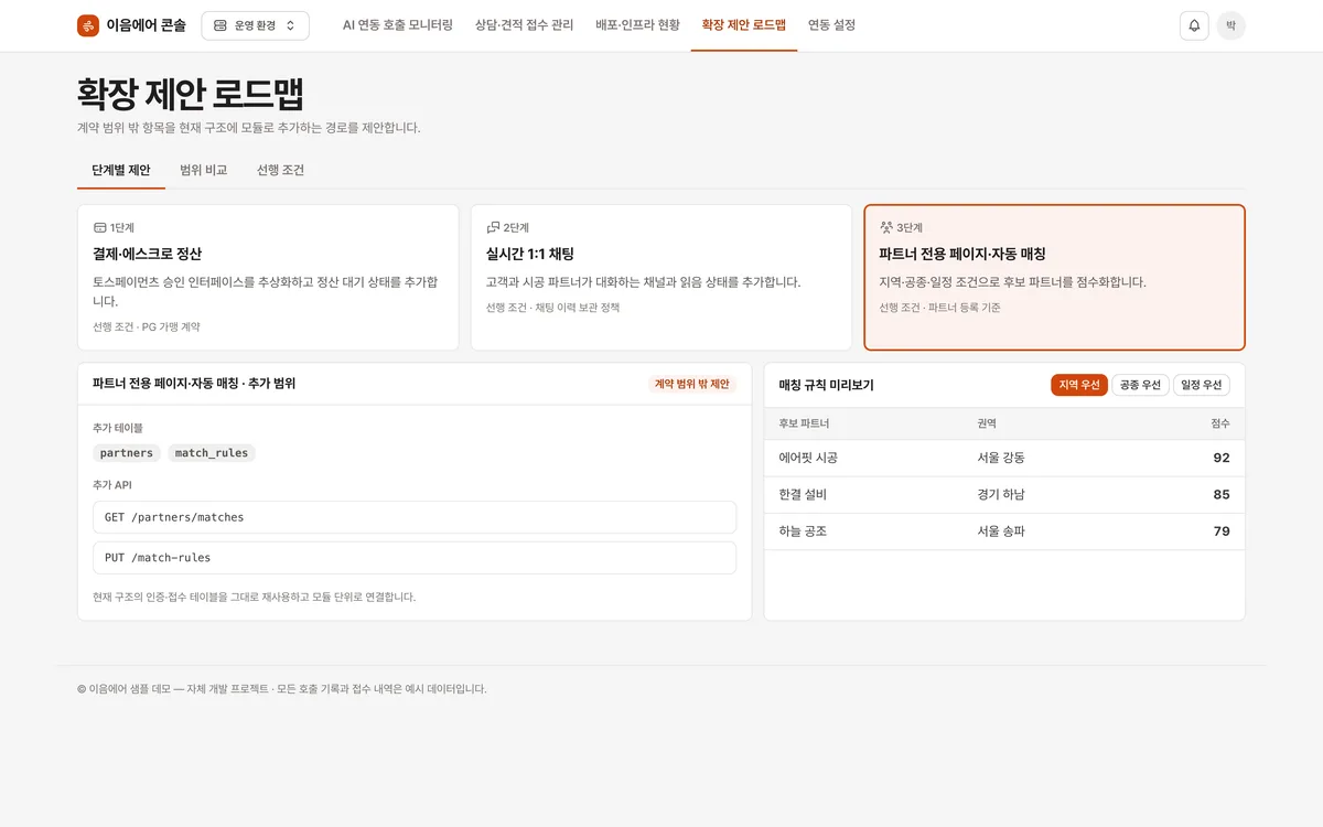 확장 제안 로드맵 실제 화면