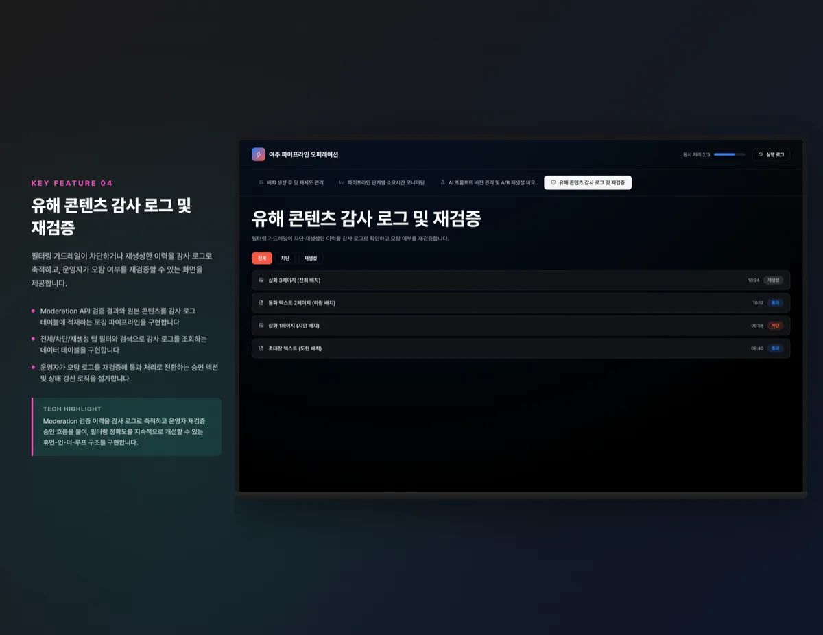 유해 콘텐츠 감사 로그 및 재검증
