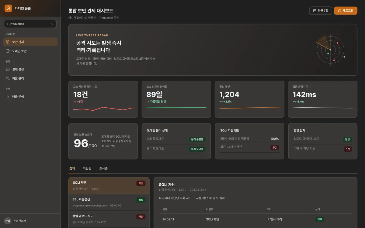 통합 보안 관제 대시보드 실제 화면