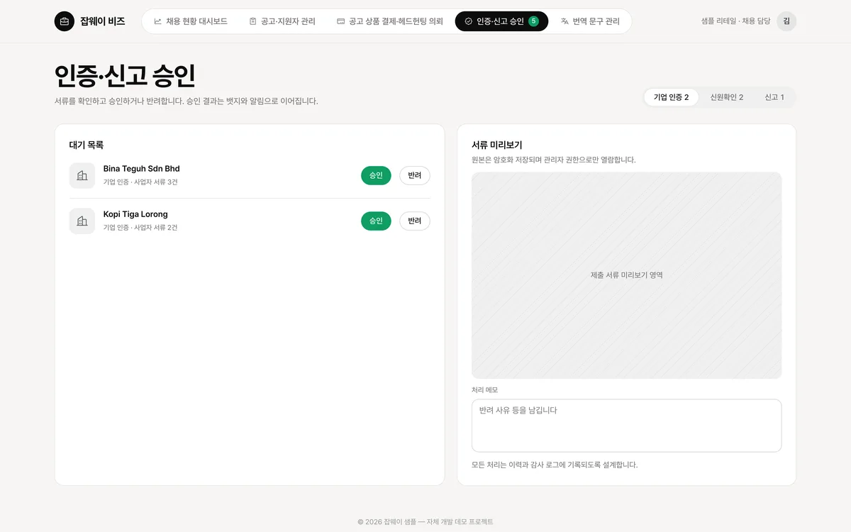 인증·신고 승인 실제 화면