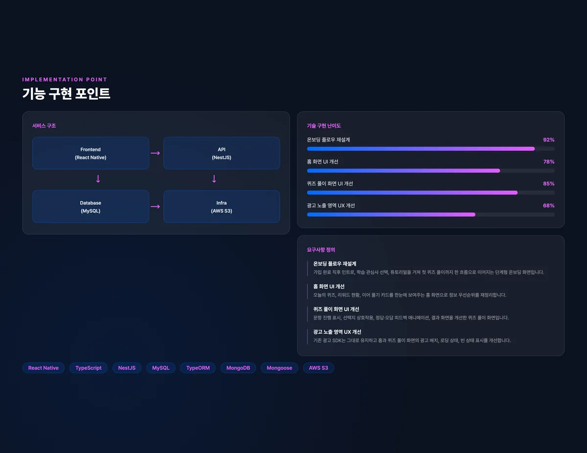 학습 리워드 퀴즈 앱 UI/UX 리뉴얼·온보딩 재설계