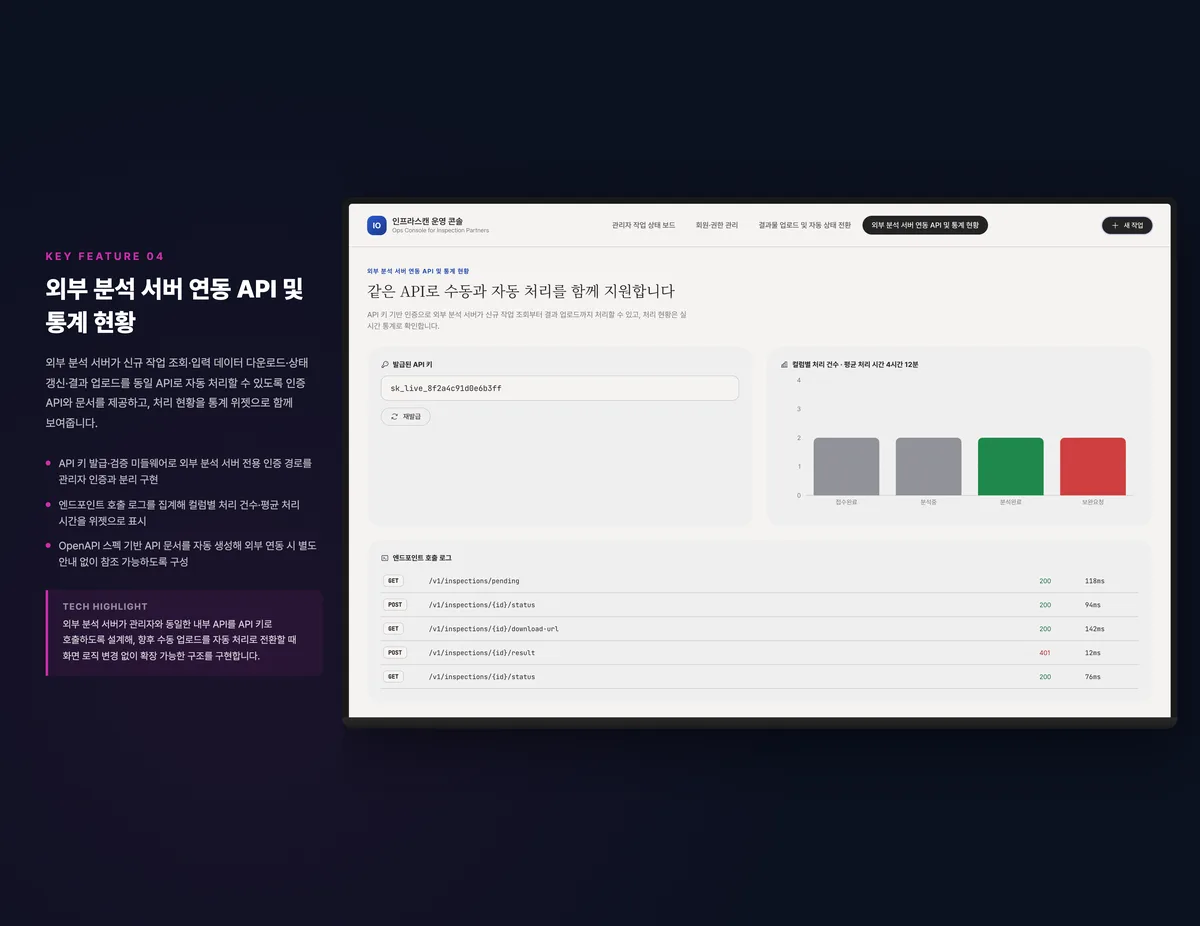 외부 분석 서버 연동 API 및 통계 현황