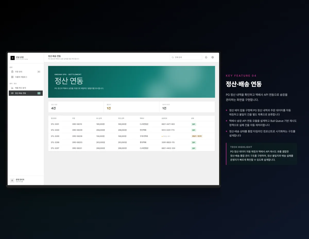 정산·배송 연동