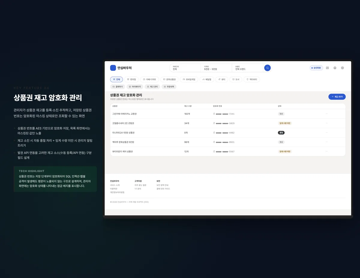상품권 재고 암호화 관리