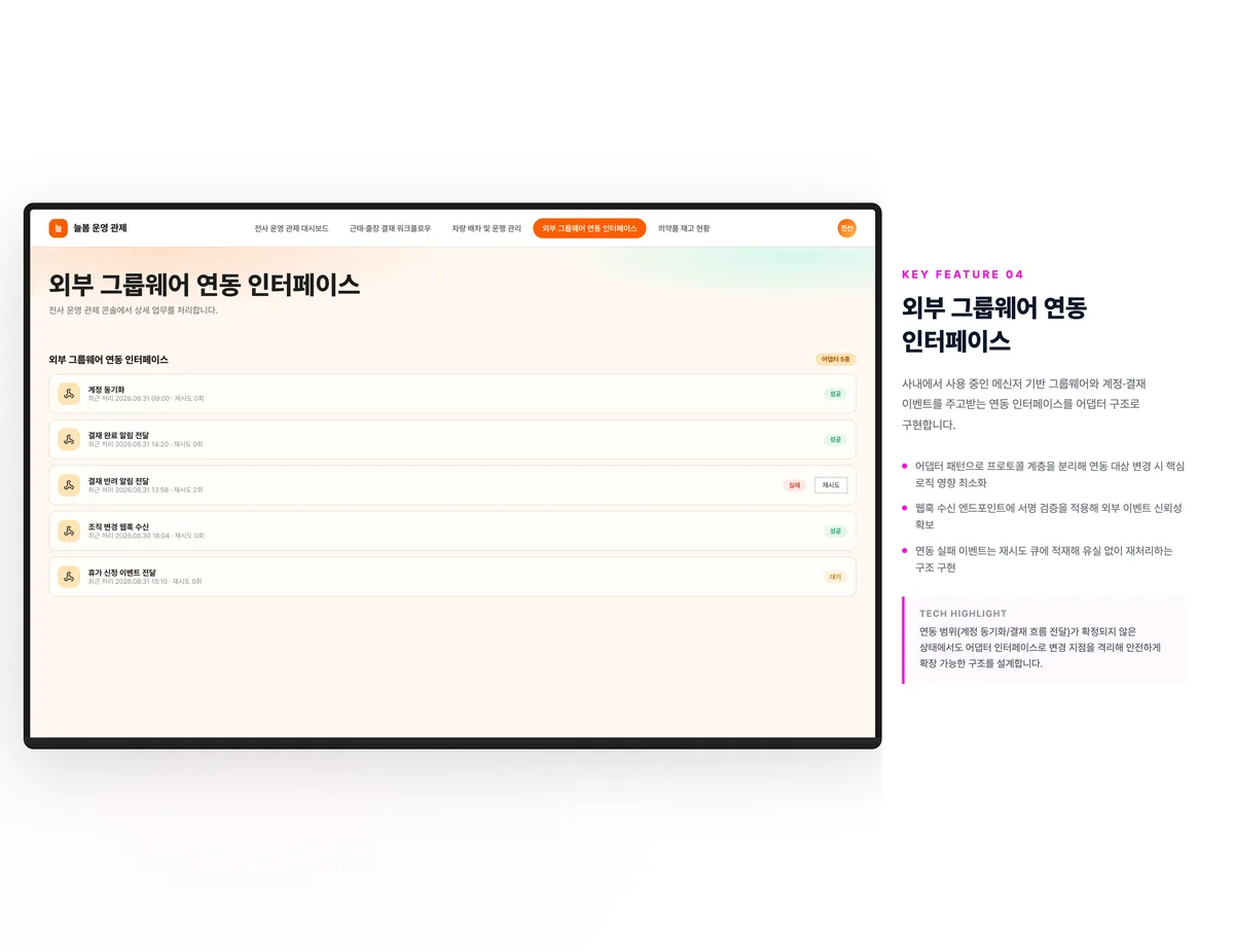 외부 그룹웨어 연동 인터페이스
