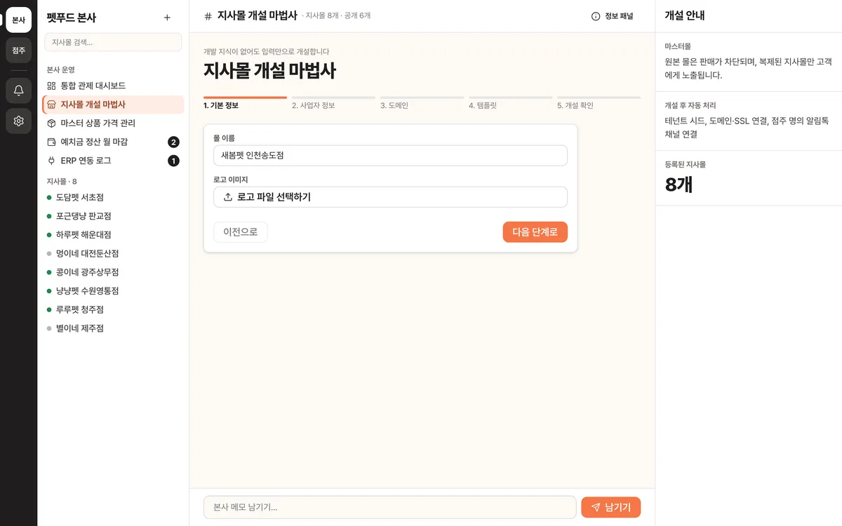 지사몰 개설 마법사 실제 화면
