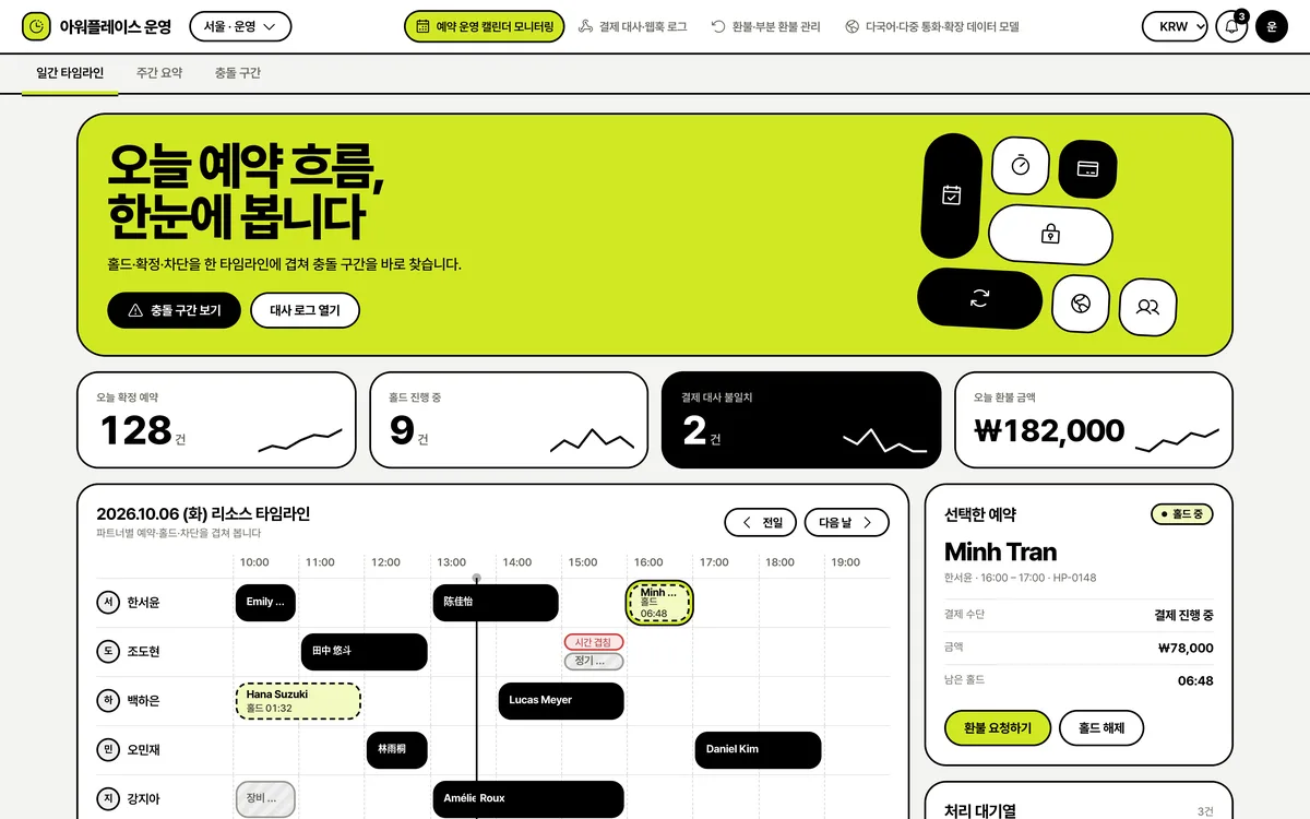 예약 운영 캘린더 모니터링 실제 화면