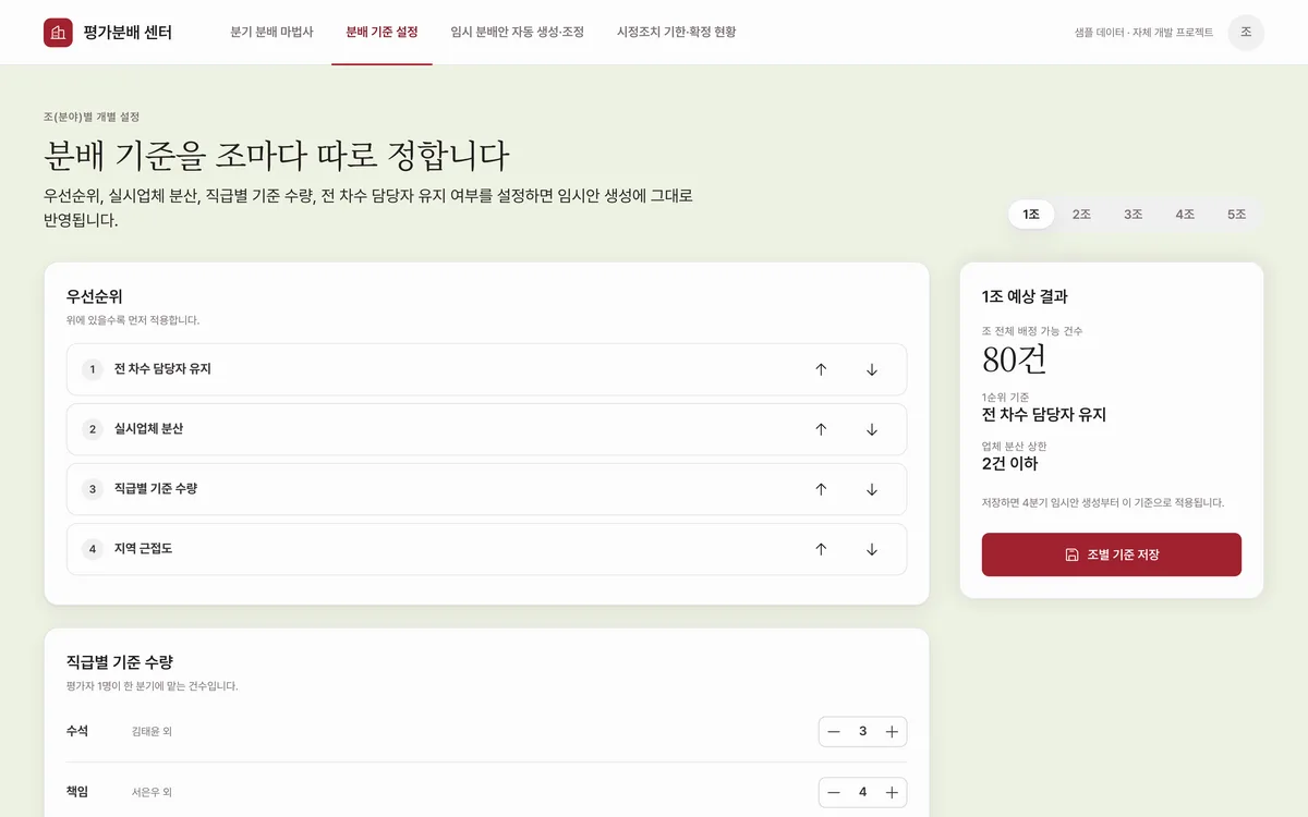 분배 기준 설정 실제 화면