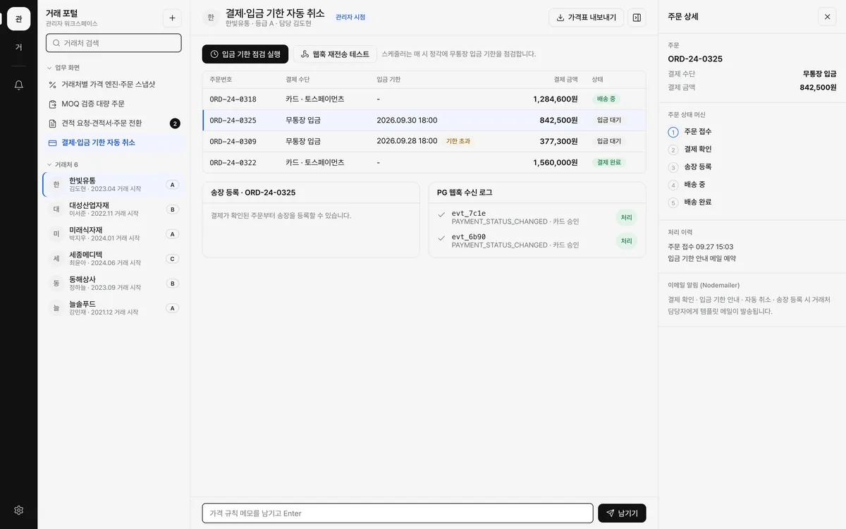 결제·입금 기한 자동 취소 실제 화면