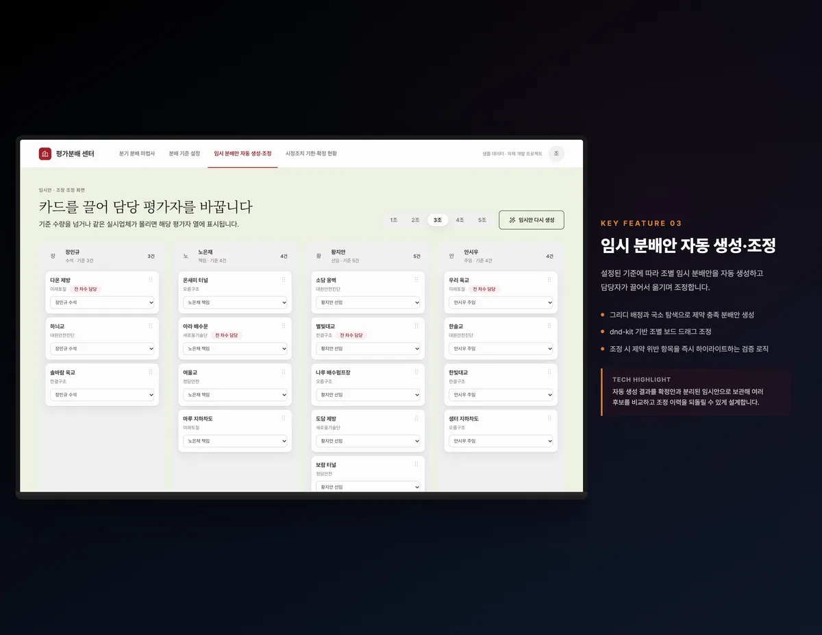 임시 분배안 자동 생성·조정