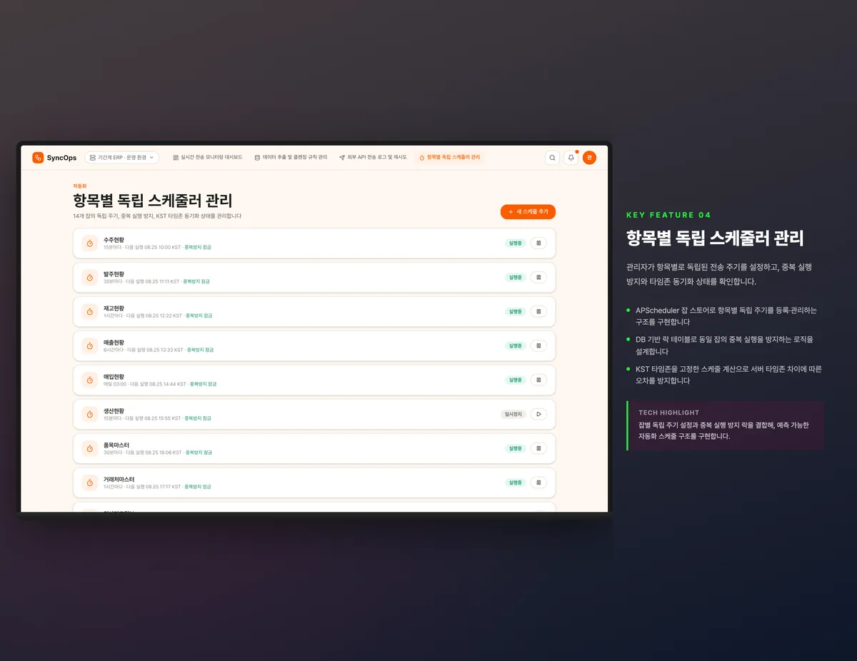 항목별 독립 스케줄러 관리