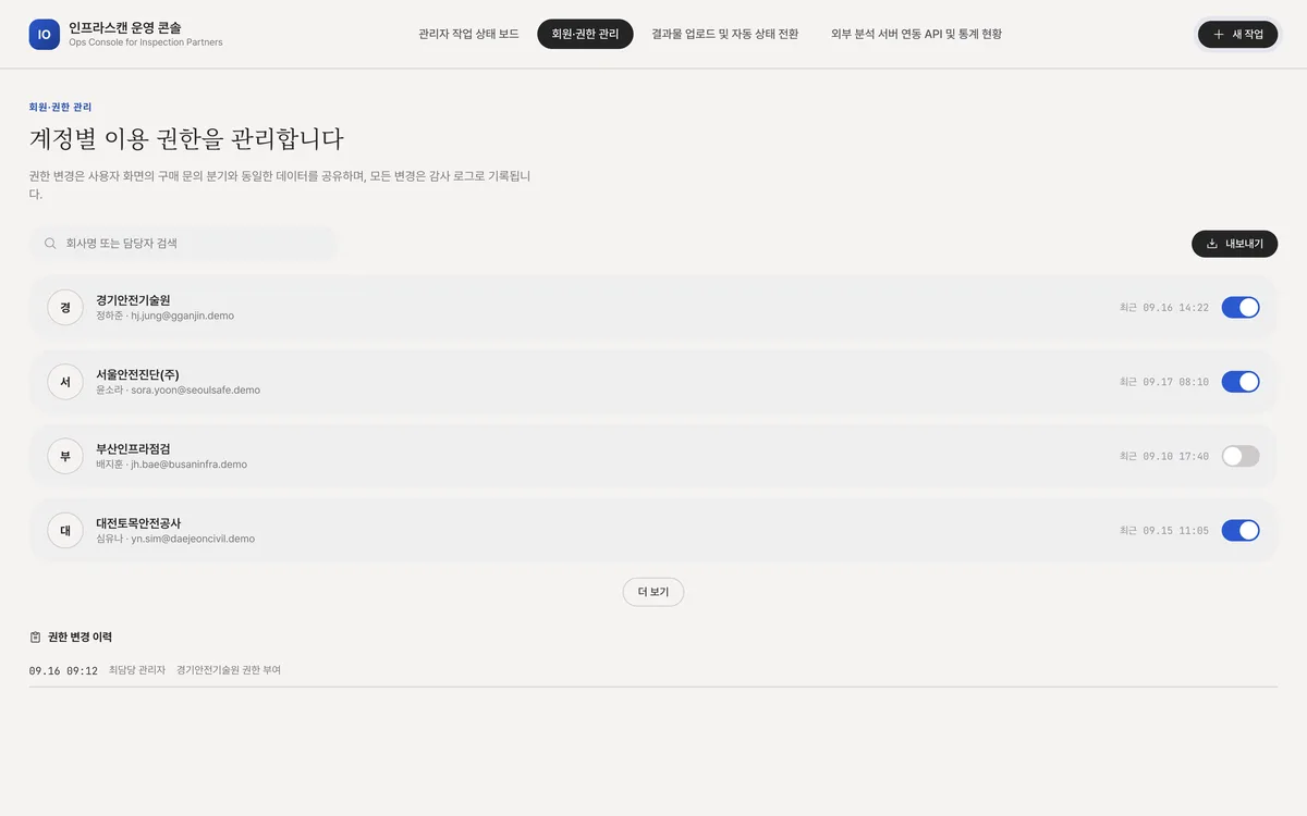 회원·권한 관리 실제 화면