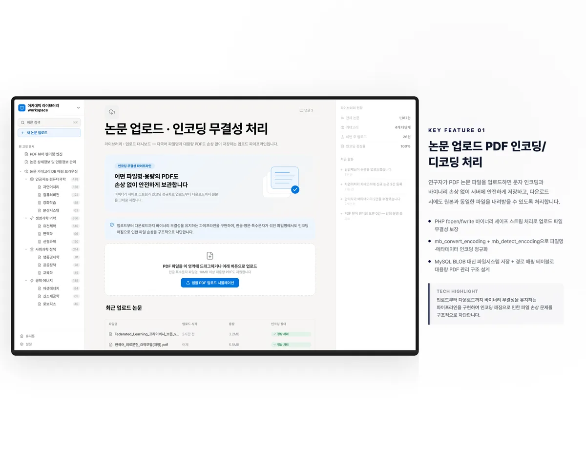 논문 업로드 PDF 인코딩/디코딩 처리