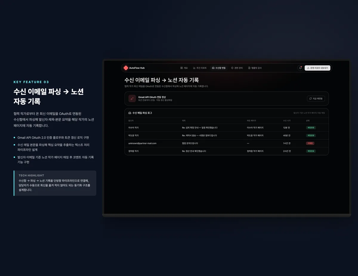 수신 이메일 파싱 → 노션 자동 기록