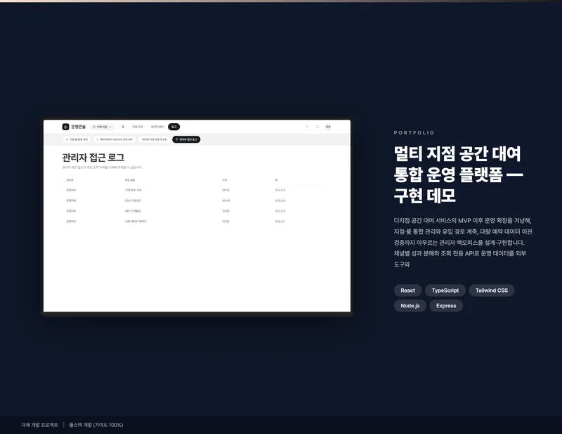 멀티 지점 공간 대여 통합 운영 플랫폼 화면 1