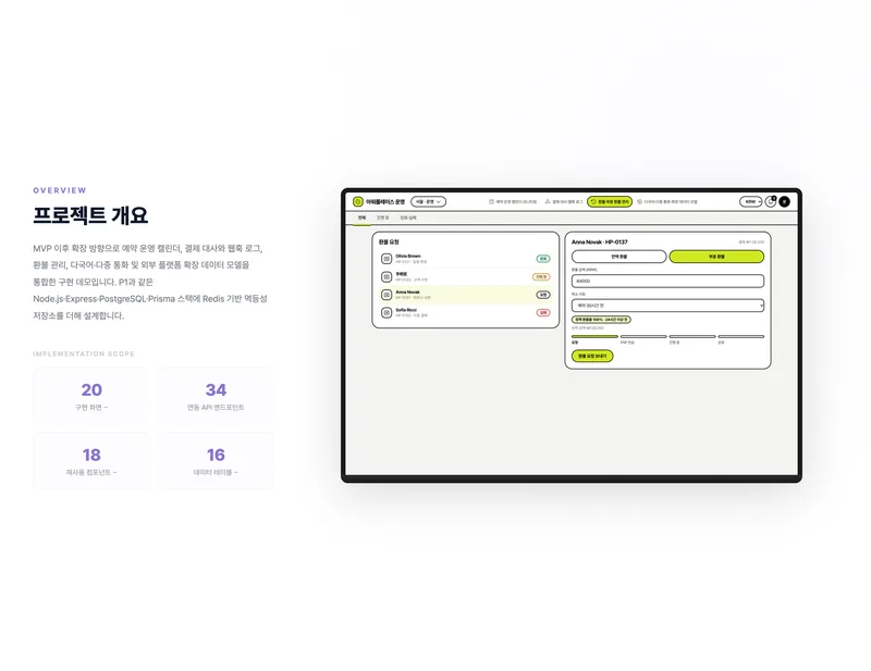 예약 운영·결제 대사 통합 관리 플랫폼 화면 2