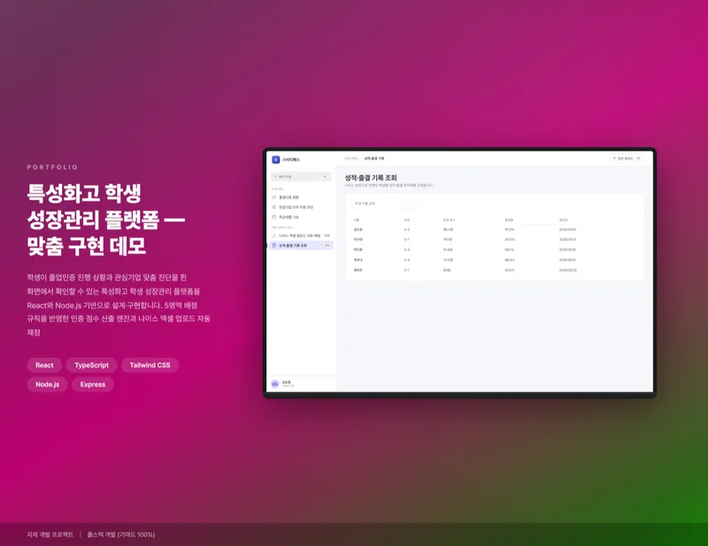 특성화고 학생 성장관리 플랫폼 화면 1