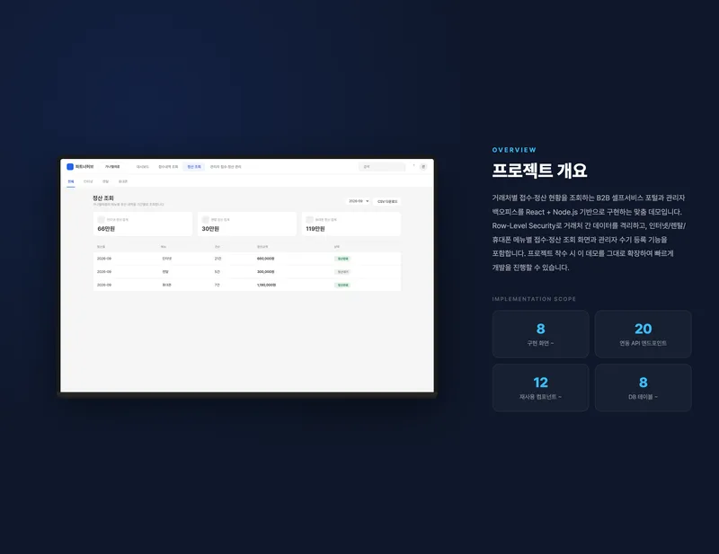 거래처별 접수·정산 조회 포털 화면 2