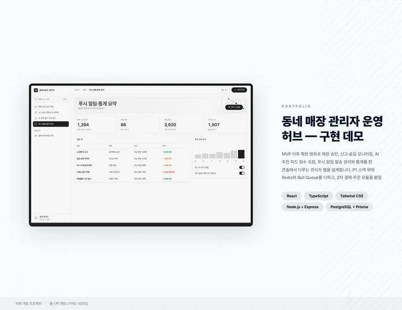 동네 매장 관리자 운영 허브 화면 1