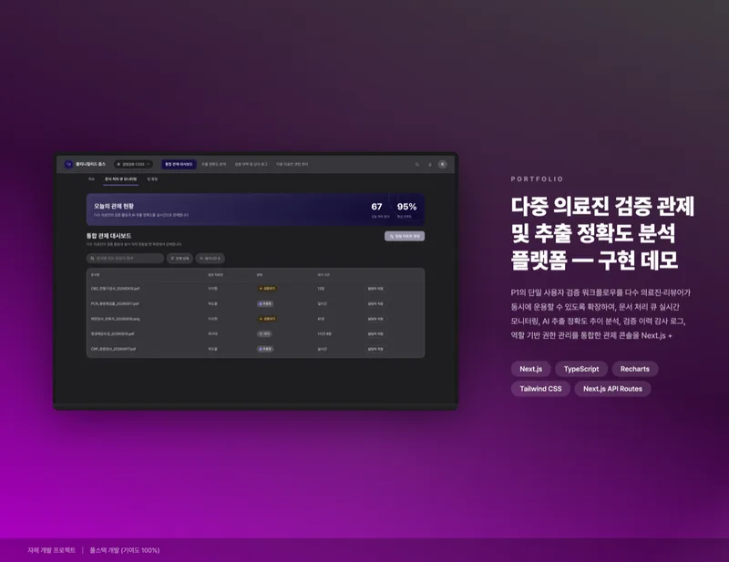 다중 의료진 검증 관제 및 추출 정확도 분석 플랫폼 화면 1