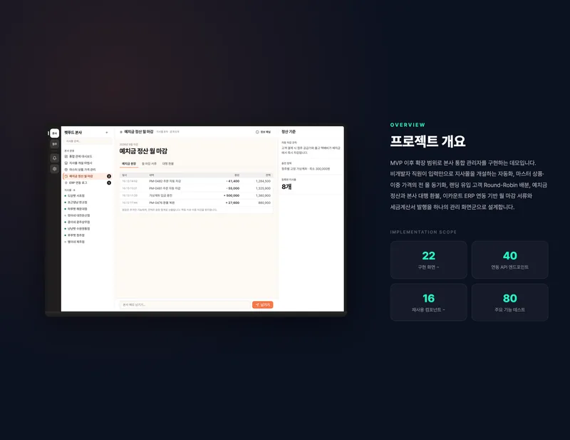 가맹 지사몰 본사 통합 관리 플랫폼 화면 2