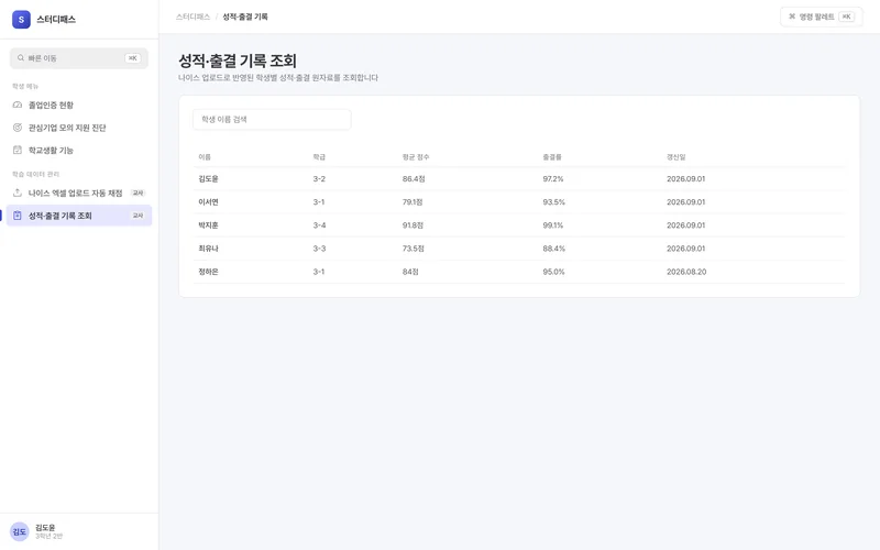 특성화고 학생 성장관리 플랫폼 화면 3