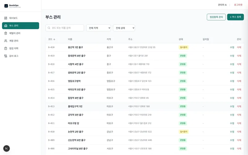 흡연부스 현장 점검 통합 관리 시스템 화면 4