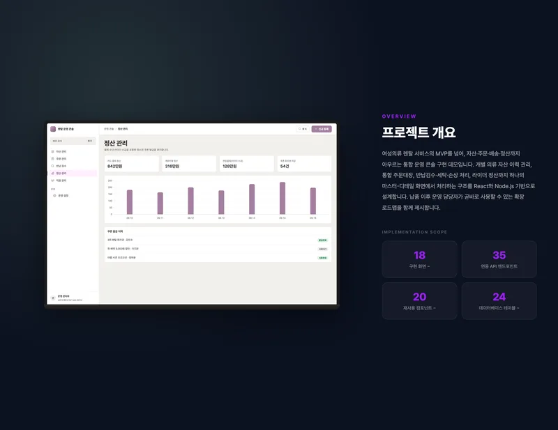 의류 렌탈 통합 운영 플랫폼 화면 2