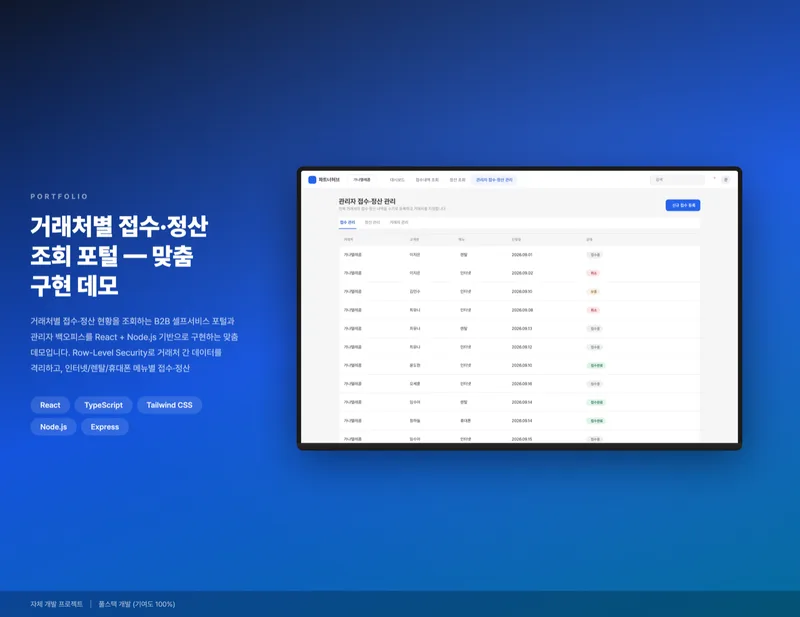 거래처별 접수·정산 조회 포털 화면 1
