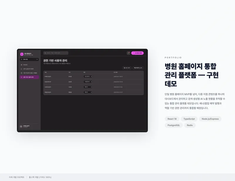 병원 홈페이지 통합 관리 플랫폼 화면 1