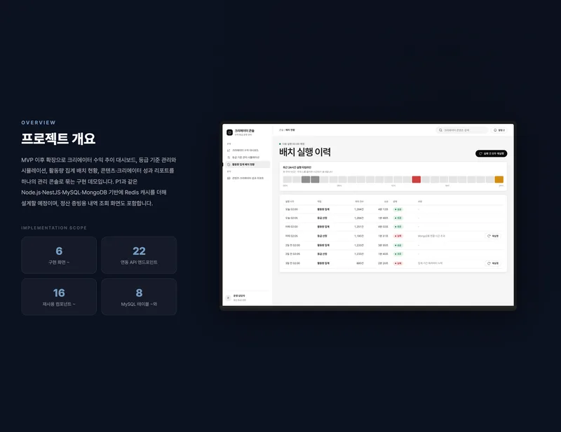 크리에이터 수익·등급 관리 콘솔 화면 2