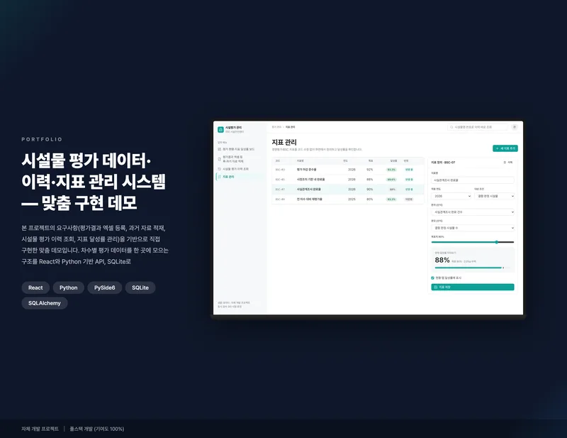 시설물 평가 데이터·이력·지표 관리 시스템 화면 1