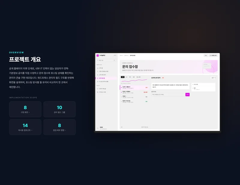 비개발자용 홈페이지 관리자 콘솔 및 운영 현황 화면 2